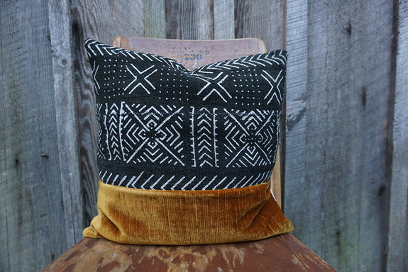 Winter - African Mudcloth with Vintage Velvet Pillow