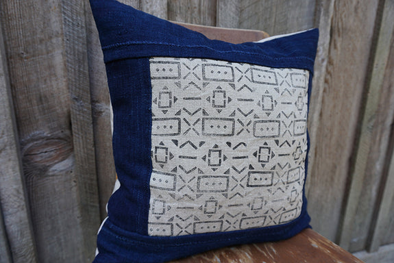 Noelle - Blockprint with Vintage African Indigo Pillow