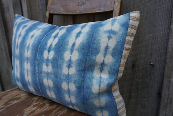 Indra - Vintage African Indigo and Indonesian Striped Cotton Pillow