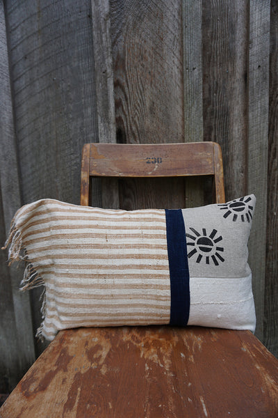 Jolene - Blockprint, Vintage African Indigo and Fringed Javanese Cotton Pillow