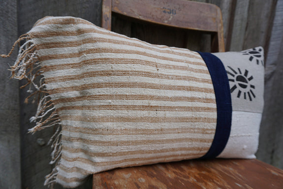 Jolene - Blockprint, Vintage African Indigo and Fringed Javanese Cotton Pillow