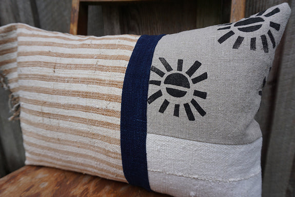 Jolene - Blockprint, Vintage African Indigo and Fringed Javanese Cotton Pillow