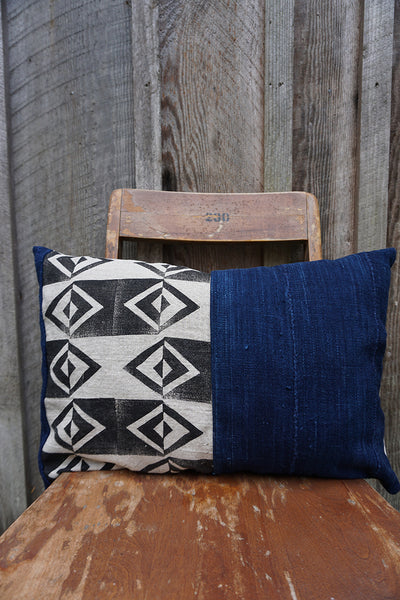 Dillon - Blockprint with Vintage African Indigo Pillow