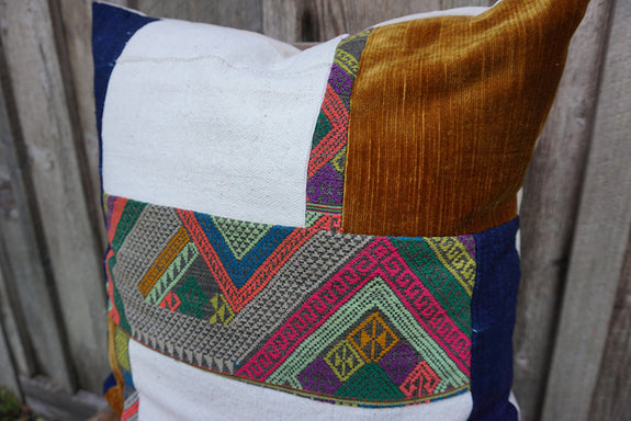 Gisella - Vintage Laos Silk, Vintage African Indigo, African Cotton, and Velvet Pillow