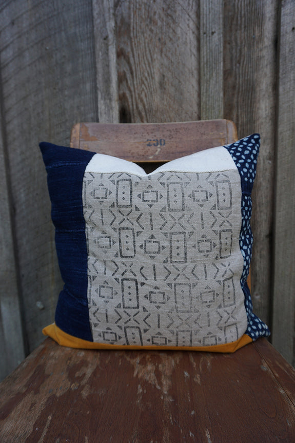 Juno - Blockprint with Vintage Indigo, African Cotton, and Corduroy Pillow