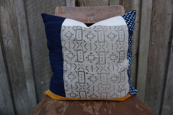Juno - Blockprint with Vintage Indigo, African Cotton, and Corduroy Pillow