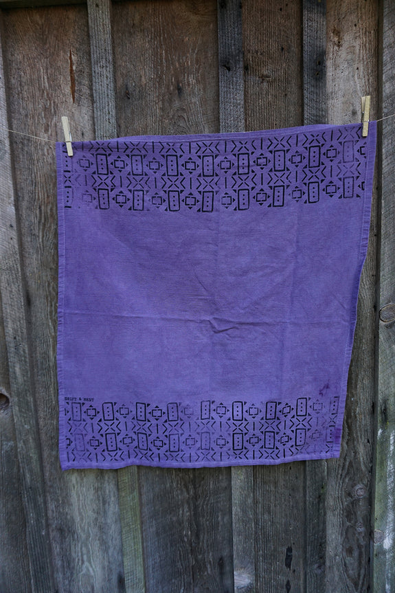 Naturally Dyed + Blockprinted Tea Towel - Purple