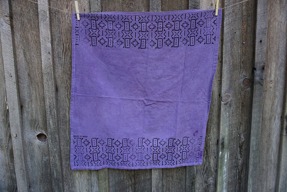 Naturally Dyed + Blockprinted Tea Towel - Purple