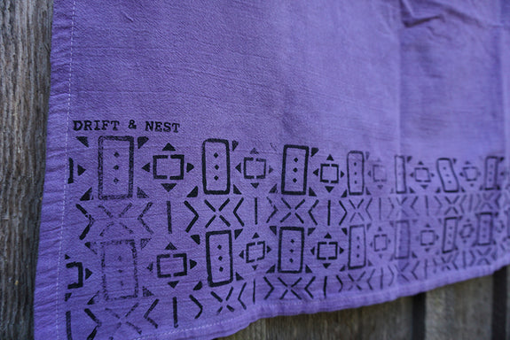 Naturally Dyed + Blockprinted Tea Towel - Purple