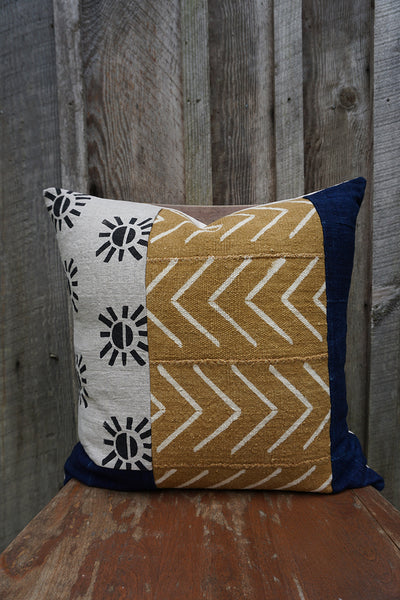 Bria - African Mudcloth and Vintage Indigo with Blockprint Pillow