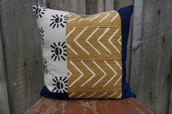 Bria - African Mudcloth and Vintage Indigo with Blockprint Pillow