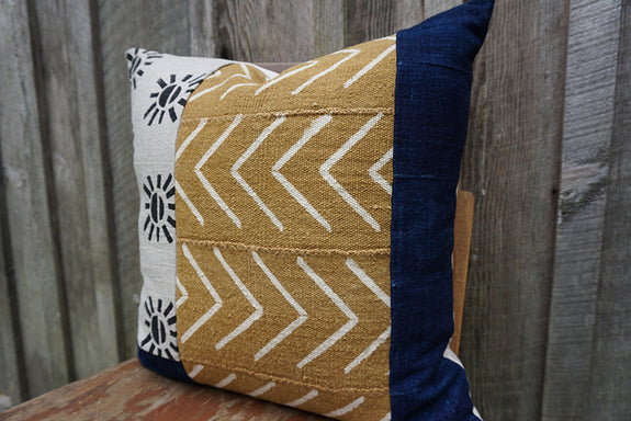 Bria - African Mudcloth and Vintage Indigo with Blockprint Pillow