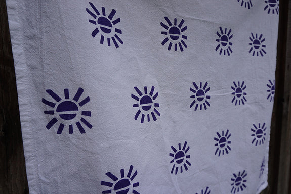 Blockprinted Tea Towel - White/Violet