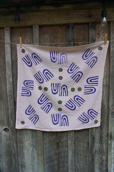 Naturally Dyed + Blockprinted Tea Towel - Pink