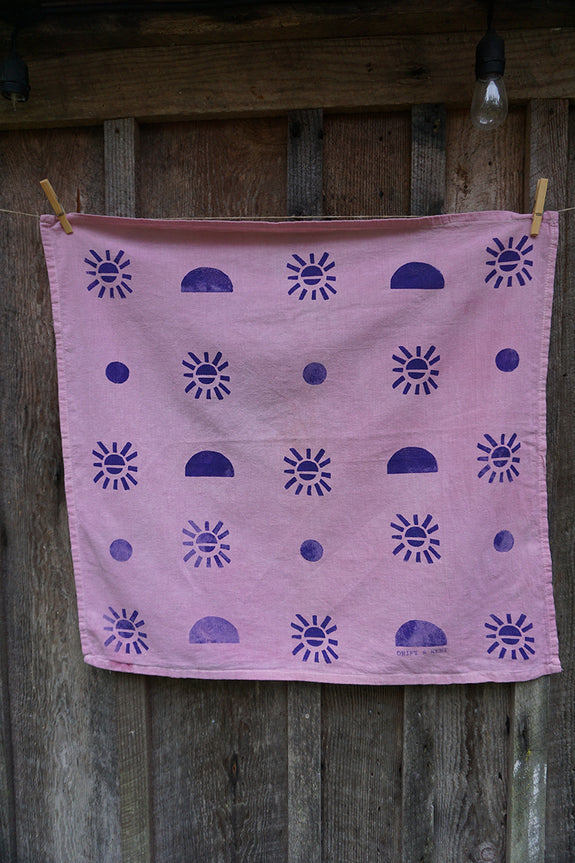 Naturally Dyed + Blockprinted Tea Towel - Pink