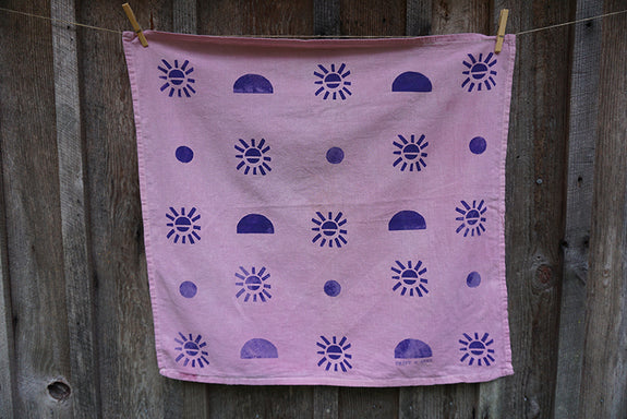 Naturally Dyed + Blockprinted Tea Towel - Pink