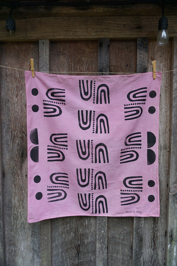 Naturally Dyed + Blockprinted Organic Cotton Bandana - Pink