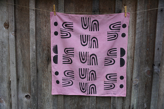 Naturally Dyed + Blockprinted Organic Cotton Bandana - Pink