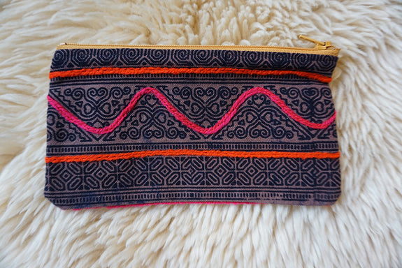 Zippered Pouch made from Hmong Textile - #332