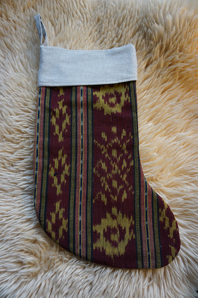 Stocking made from Indonesian Ikat - Burgundy