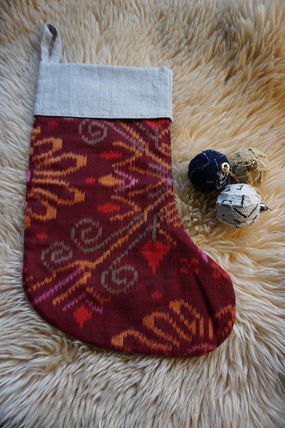 Stocking made from Indonesian Ikat - Red