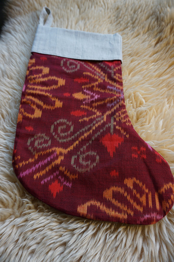 Stocking made from Indonesian Ikat - Red