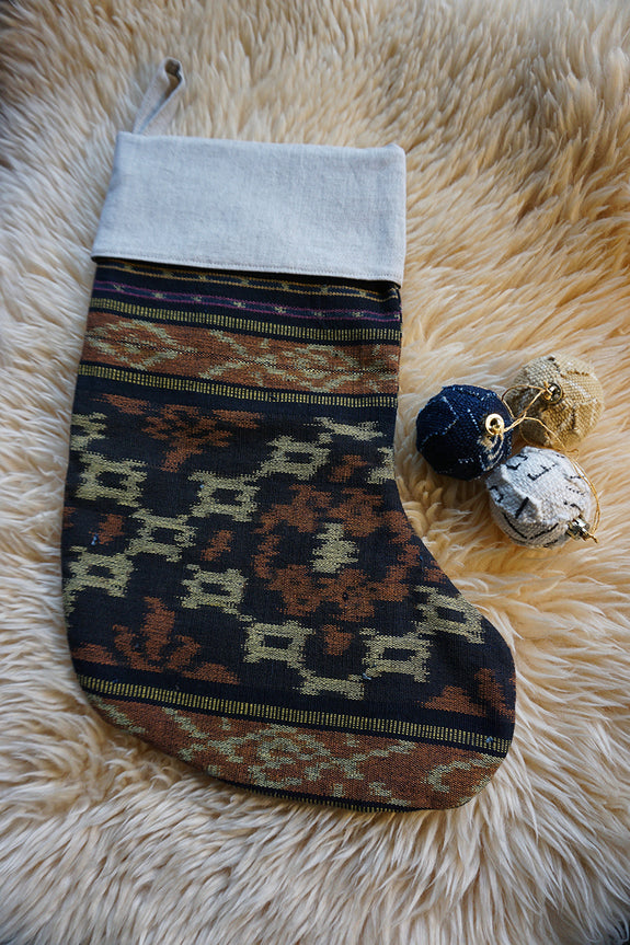 Stocking made from Indonesian Ikat - Orange/Brown
