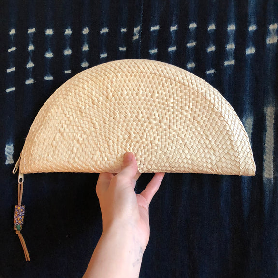 Half Moon Woven Palm Leaf Clutch