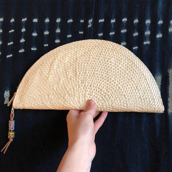 Half Moon Woven Palm Leaf Clutch