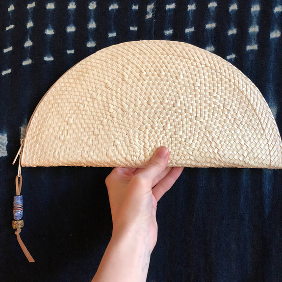 Half Moon Woven Palm Leaf Clutch