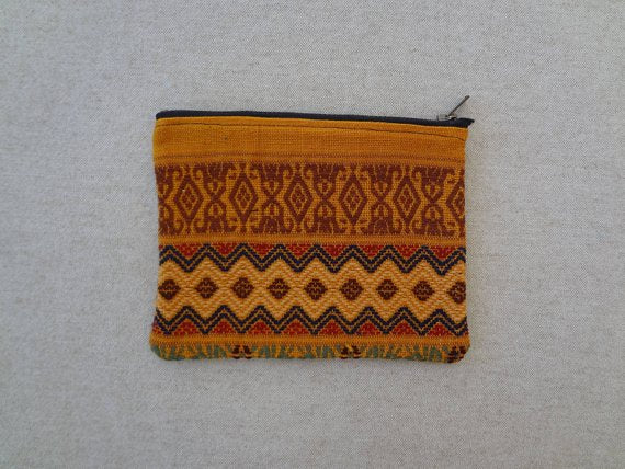 Hand Woven Intricate and Colourful Zippered Pouch made from a Oaxacan Textile - #113