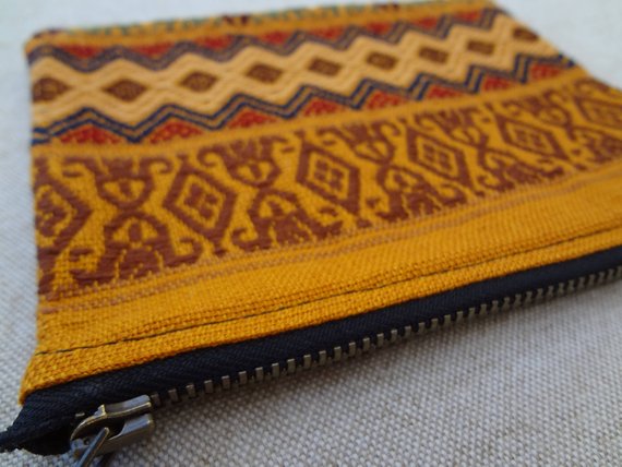 Hand Woven Intricate and Colourful Zippered Pouch made from a Oaxacan Textile - #113