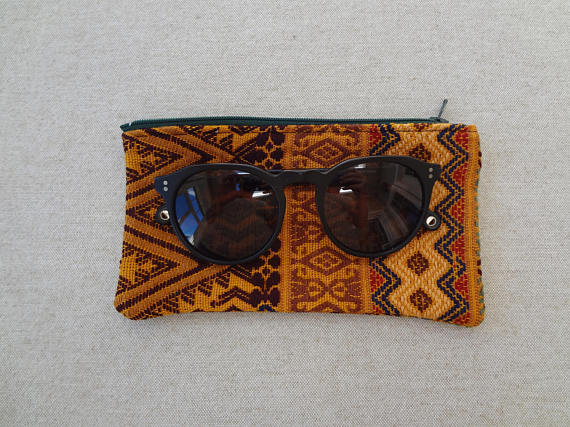 Colourful Zippered Pouch made from a Hand Woven Oaxacan Textile - #114